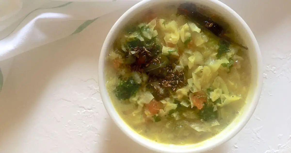 Cabbage Kootu/ Cabbage Stew with Lentils, Coconut Paste, Vegetables