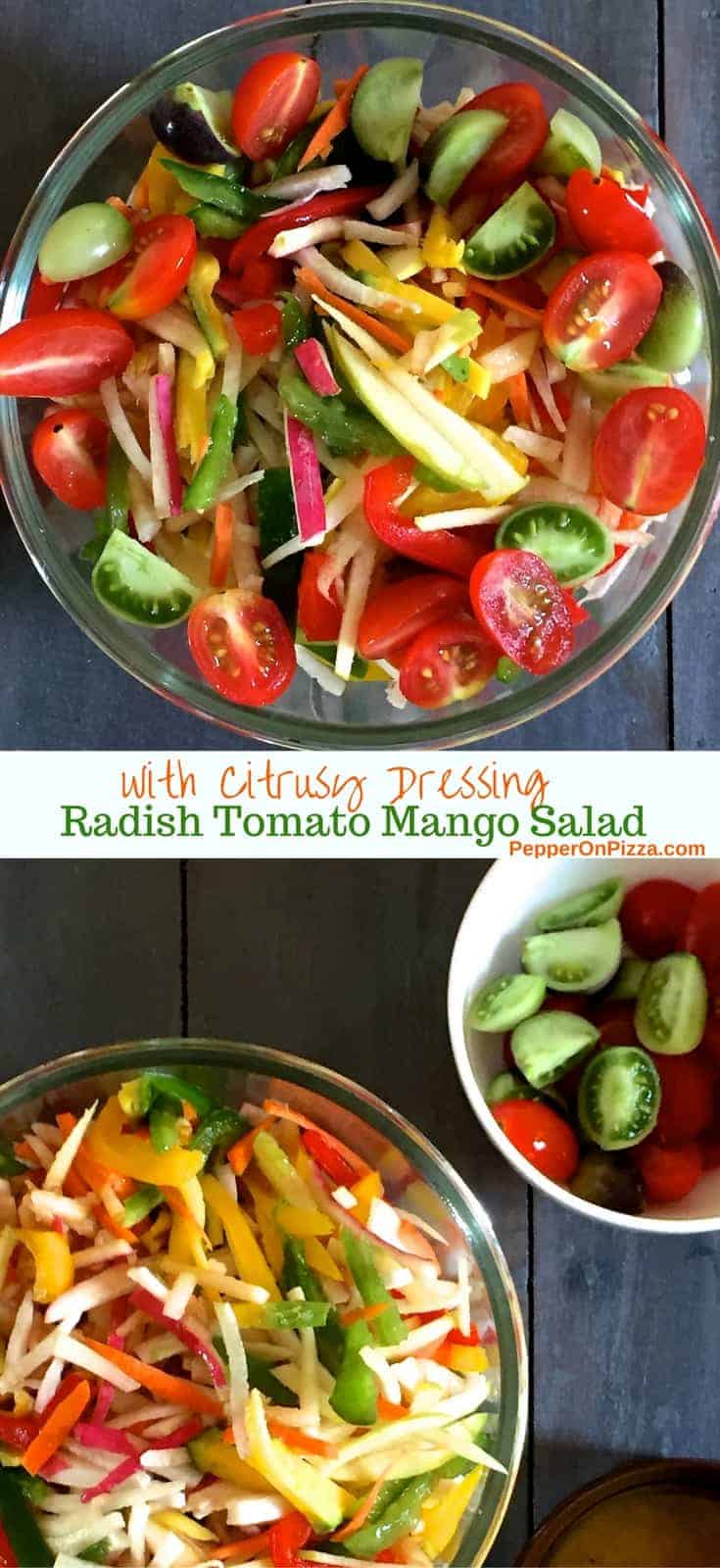 Salad of Radish Tomato Raw Mango in a citrusy ginger dressing Recipe ...